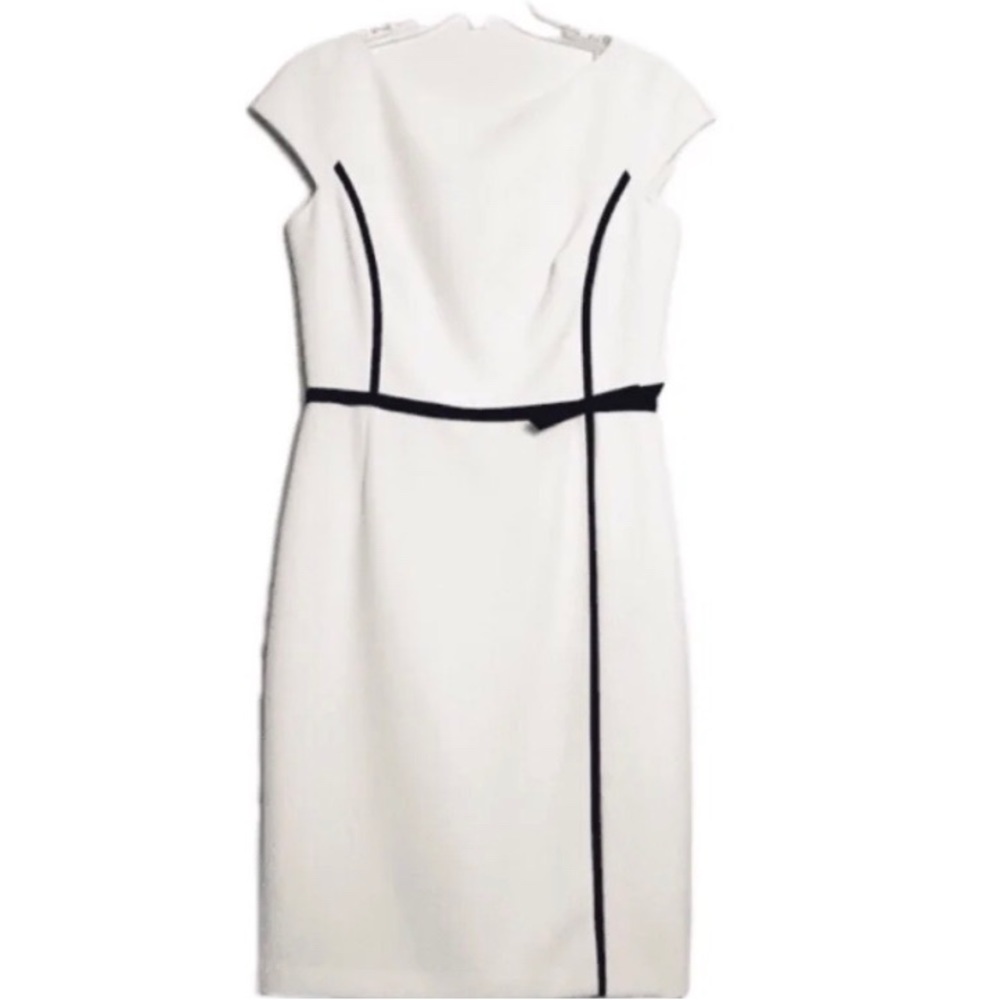 Liz Claiborne Ivory Black Trim Detail Career Office Dress 10.